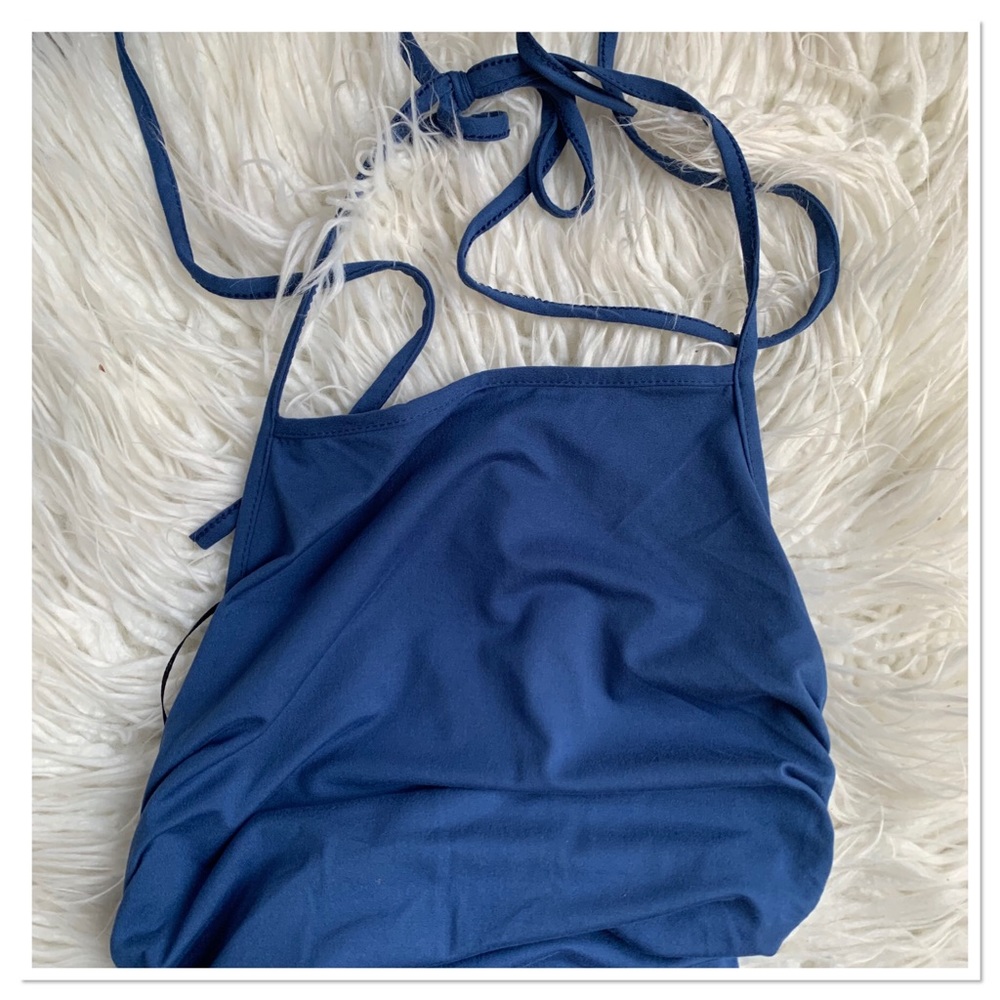 Capella Ruched Fitted Spaghetti Strap Dress Pull On Blue Size Small New With Tag - Picture 2 of 6